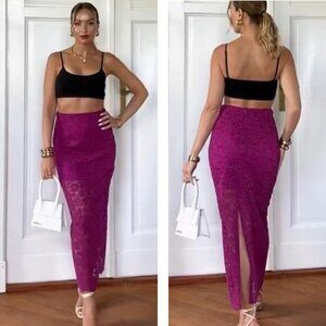 Zara Floral Lace High Waisted Midi Skirt Women's Size XS Fuchsia